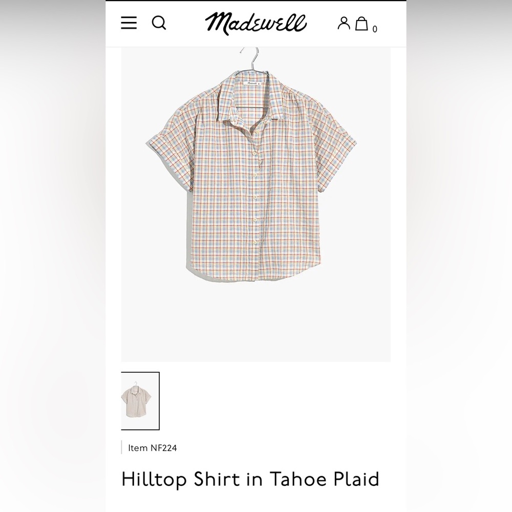 Madewell Hilltop Shirt in Tahoe Plaid—XS—NWOT